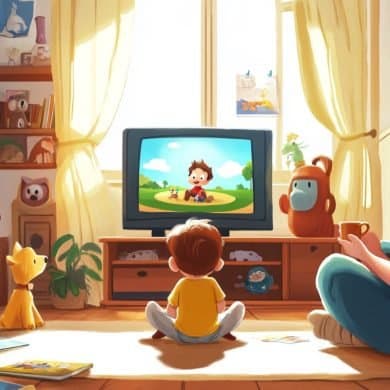 This shows a child watching TV.