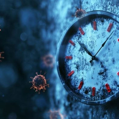 This shows a clock and viruses.