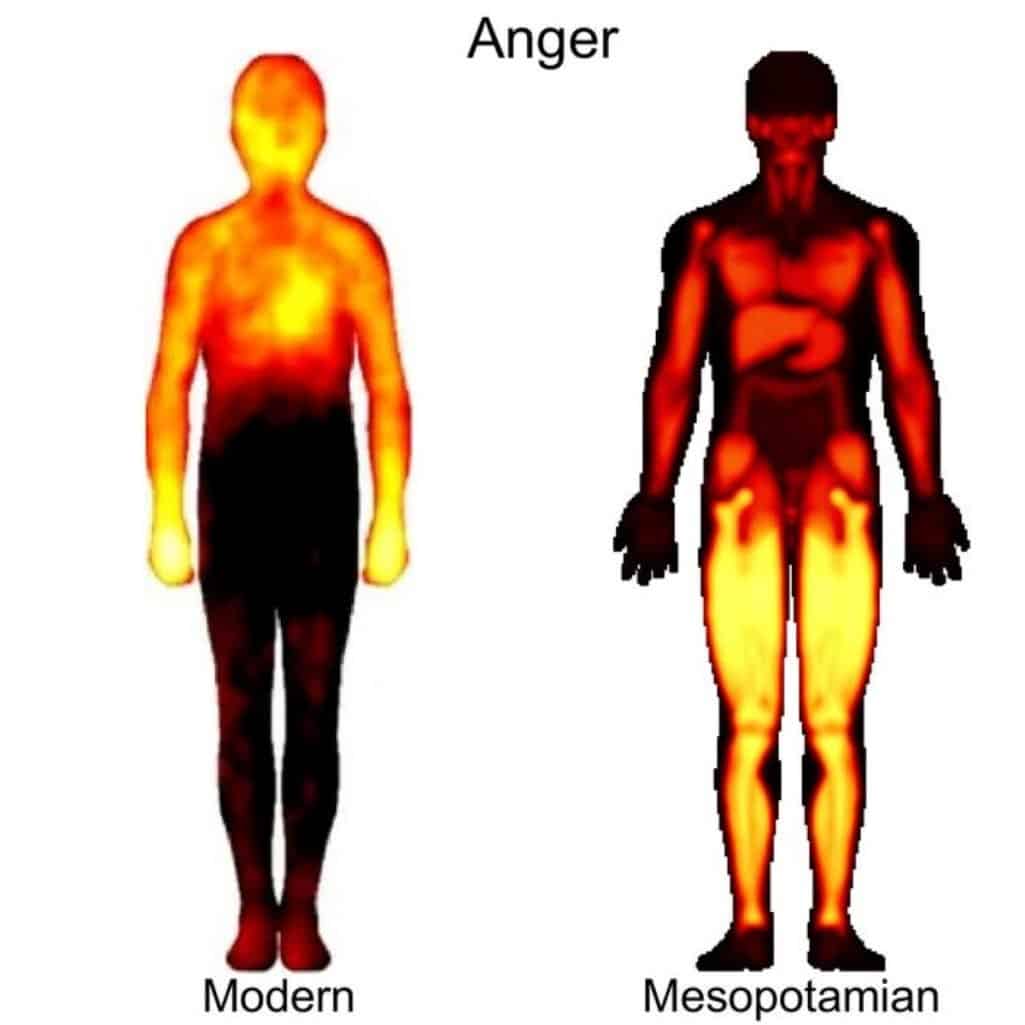 This shows the change in the anger body map.