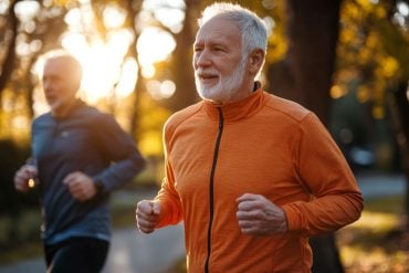 This shows an older man running.