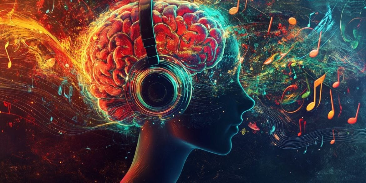 This shows a brain and a person listening to music.