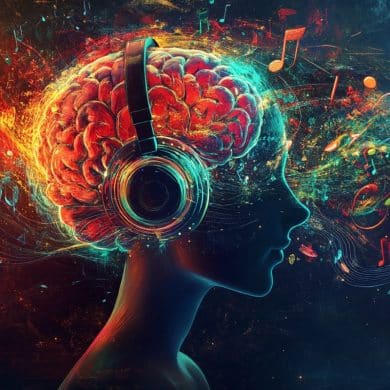 This shows a brain and a person listening to music.