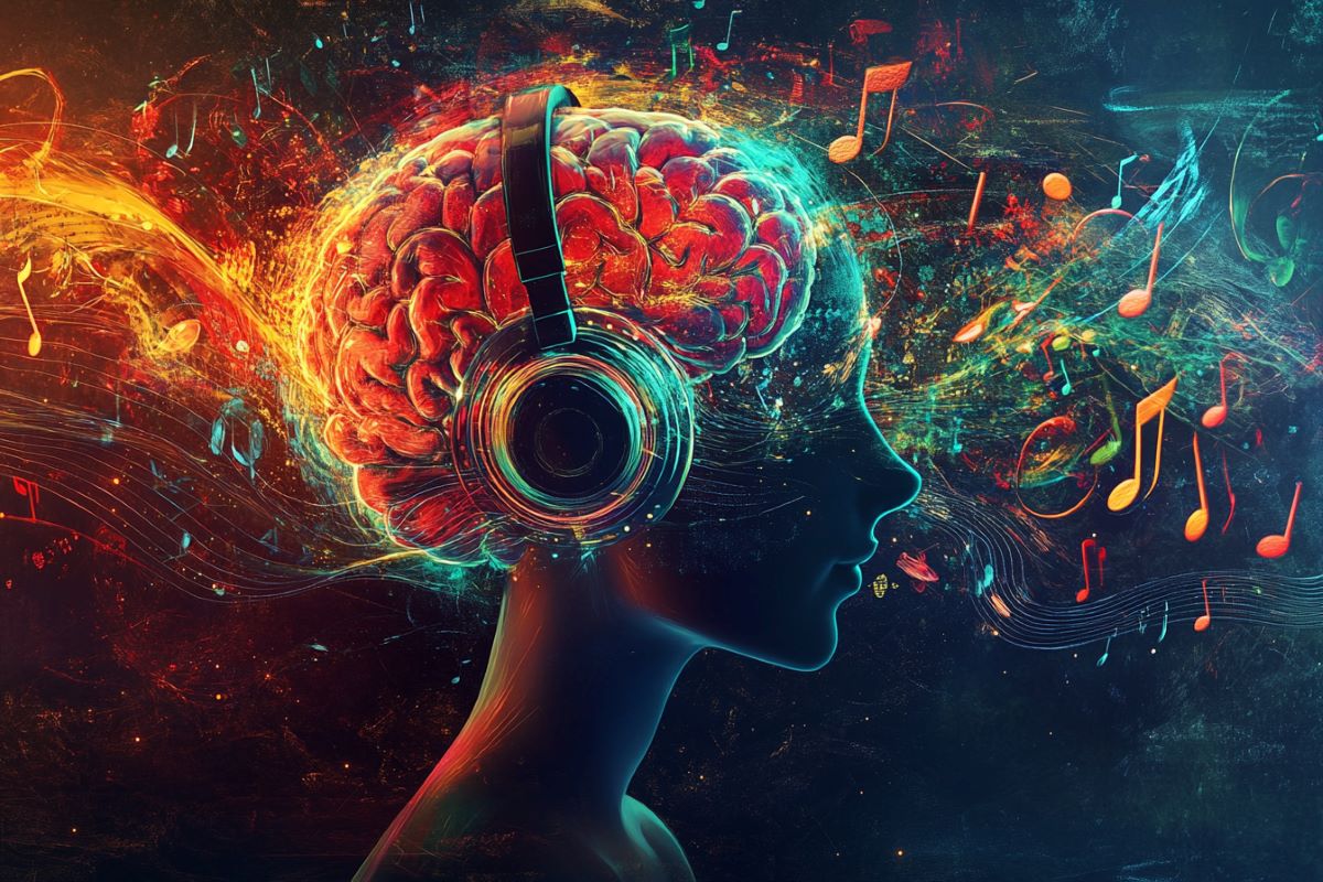 This shows a brain and a person listening to music.