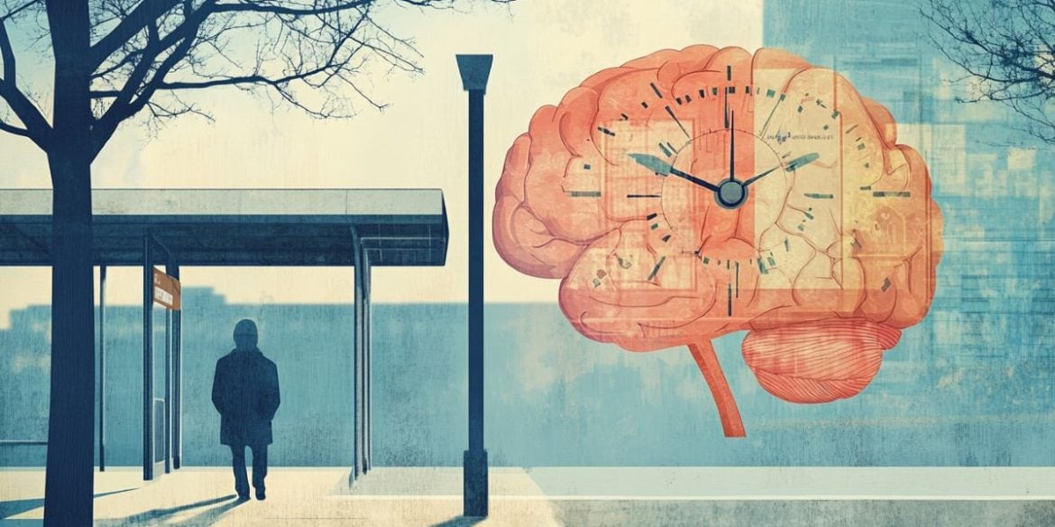 This shows a brain and a person at a bus stop.