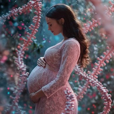 This shows a pregnant woman and DNA.