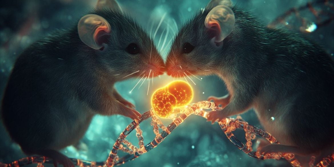 This shows two mice and DNA.