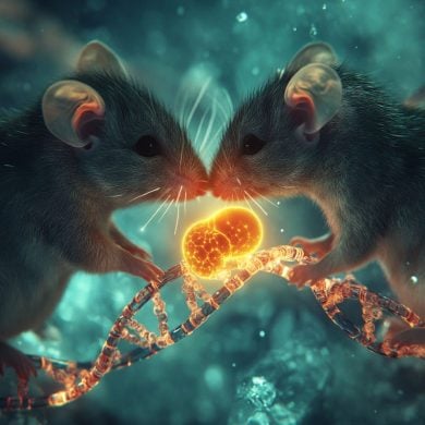 This shows two mice and DNA.