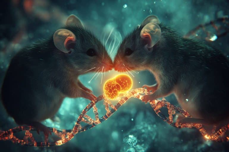 This shows two mice and DNA.