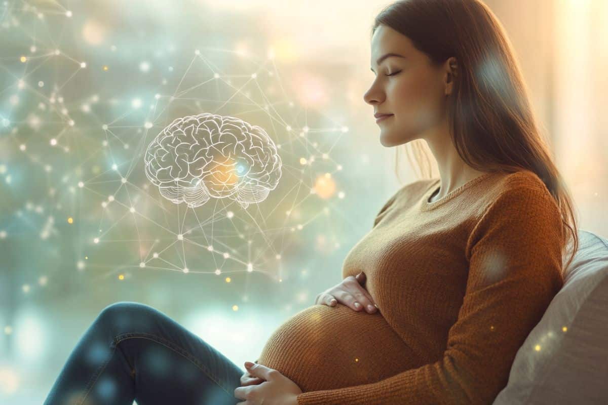 This shows a pregnant woman and a brain.