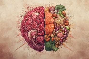 This shows a brain made up of foods.