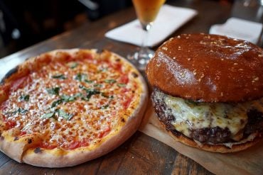 This shows a burger and pizza.