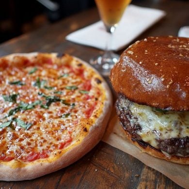 This shows a burger and pizza.