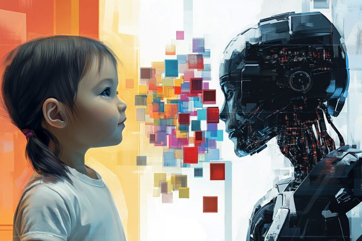 This shows a child and robot.