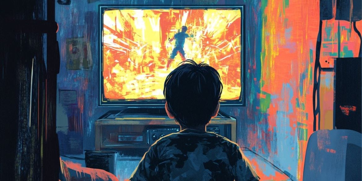 This shows a child watching TV.