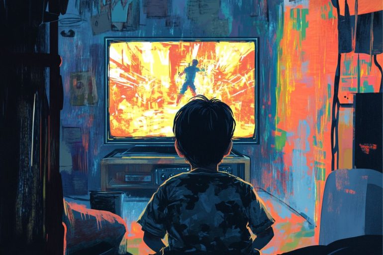 This shows a child watching TV.