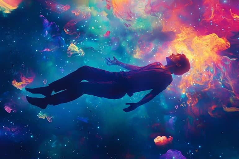 This shows a person floating in a dream.