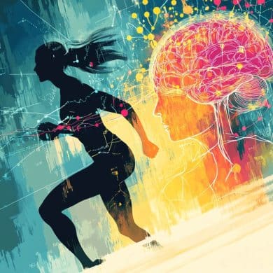 This shows a person running and a brain.