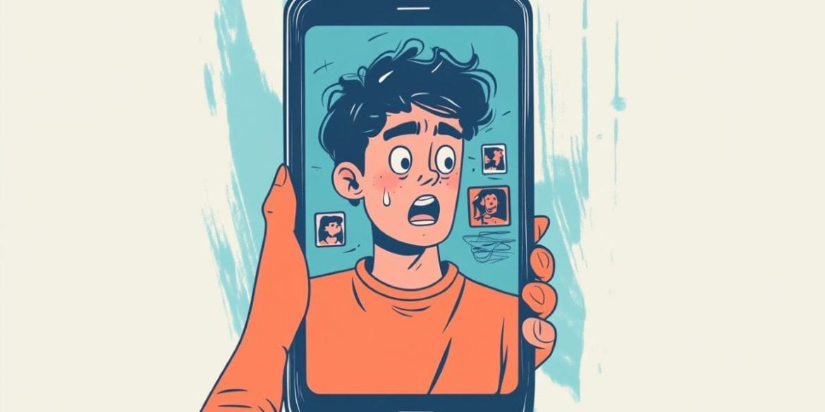 This shows an anxious teen on a cell phone.