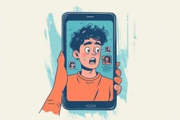 This shows an anxious teen on a cell phone.