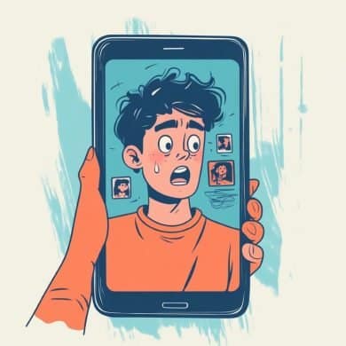 This shows an anxious teen on a cell phone.