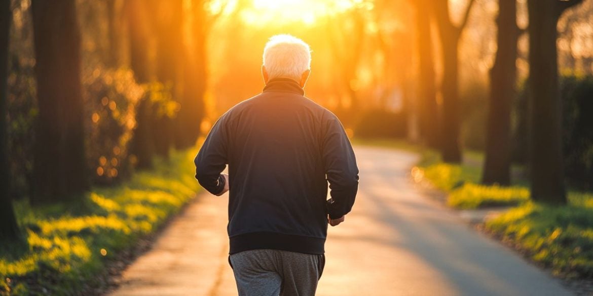 This shows an older man running.