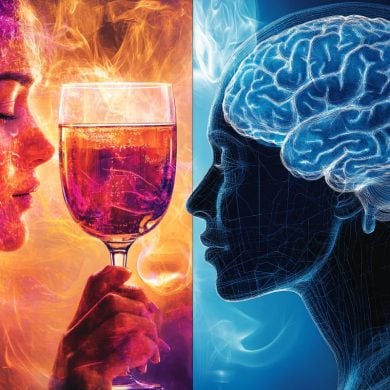 This shows a person drinking and a brain.