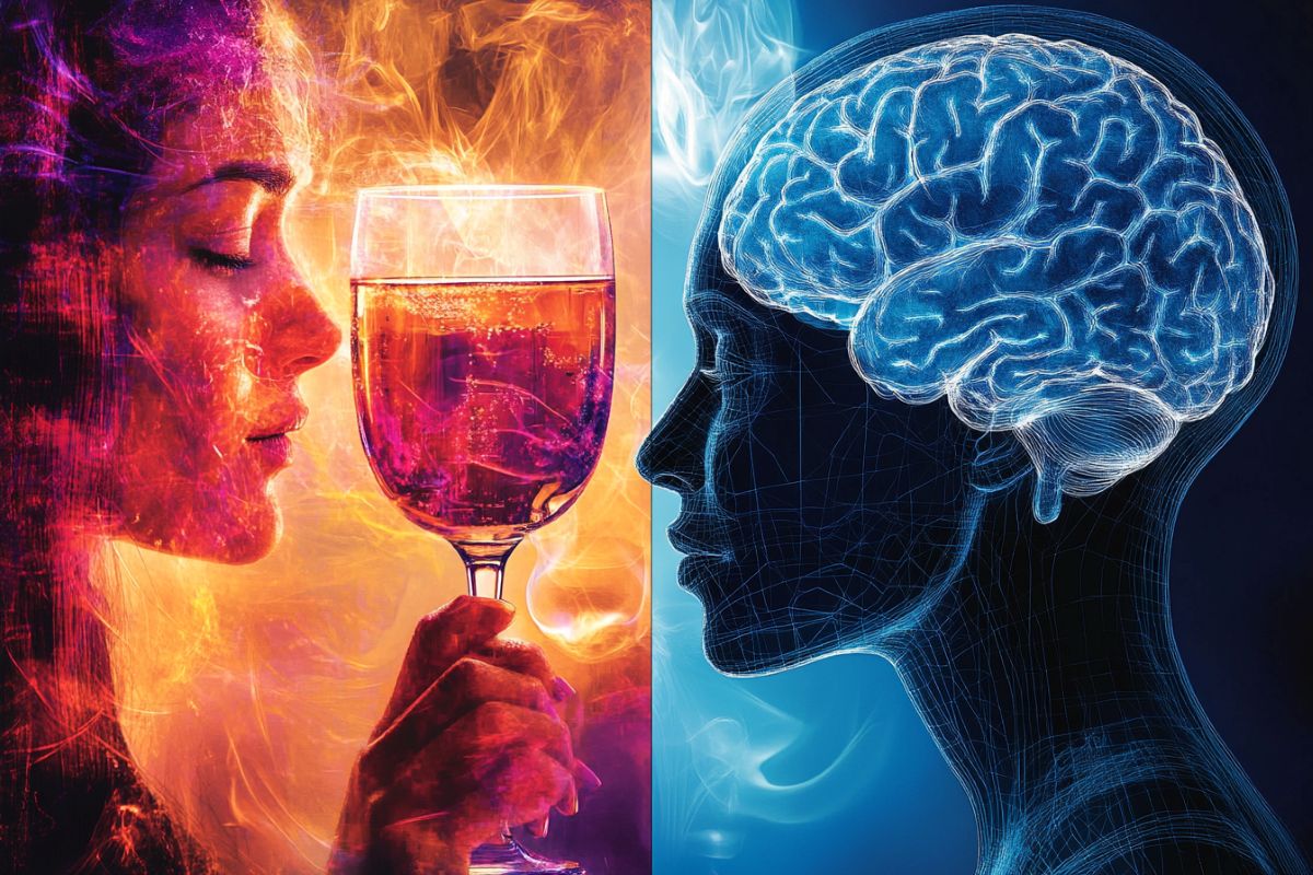 This shows a person drinking and a brain.