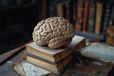 This shows a brain on books.