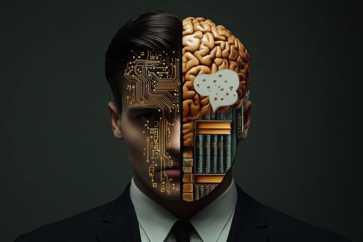 This shows a person and a digital brain.