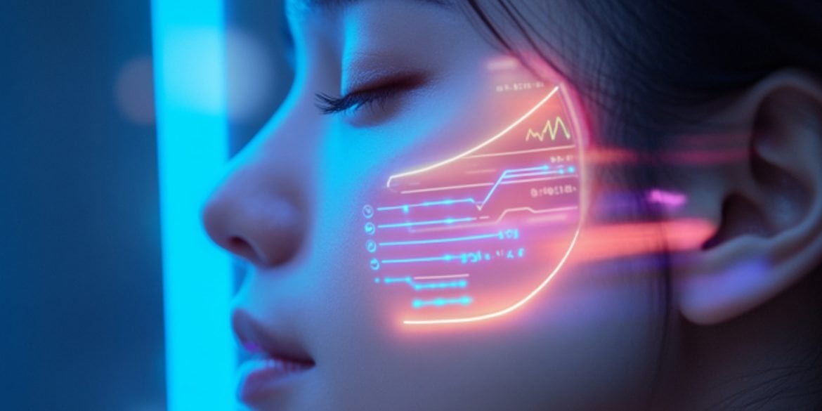 This shows a woman's face with a digital sticker.