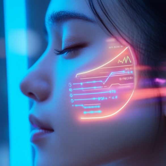 This shows a woman's face with a digital sticker.