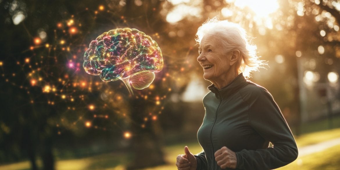 This shows a woman running and a brain.