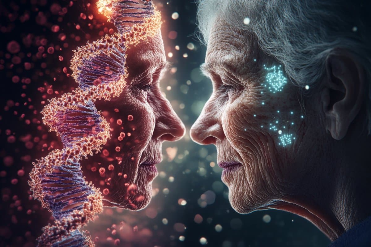 This shows two older ladies and DNA.