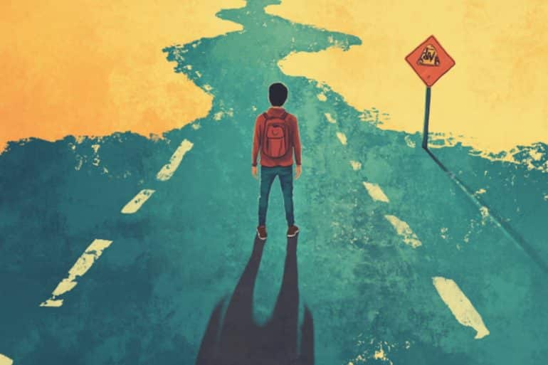 This shows a person at a crossroads.