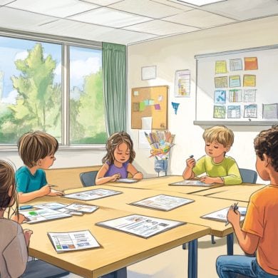This shows kids in a classroom.