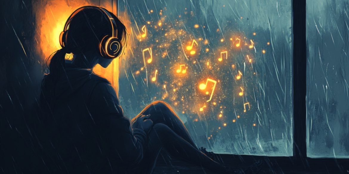 This shows a person listening to music.