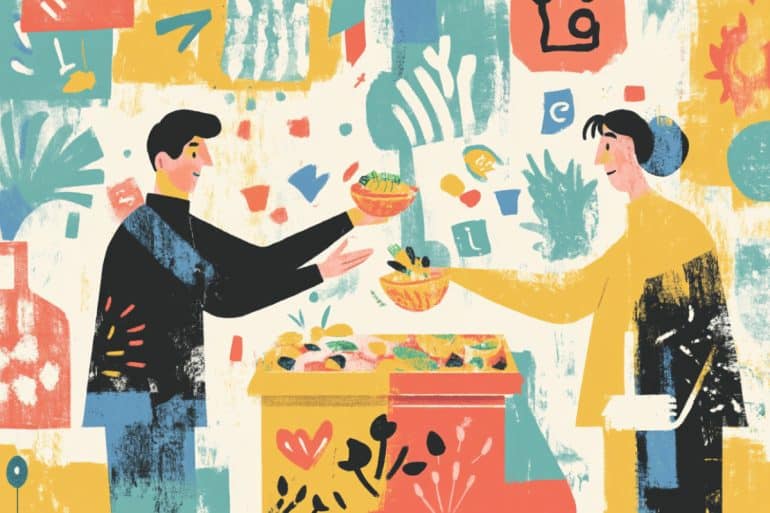 This shows a person giving food to another.