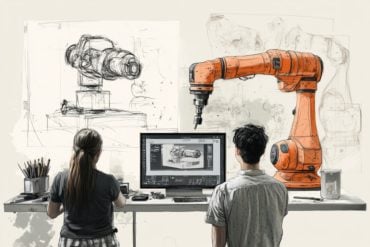 This shows people using AI to design a robot.