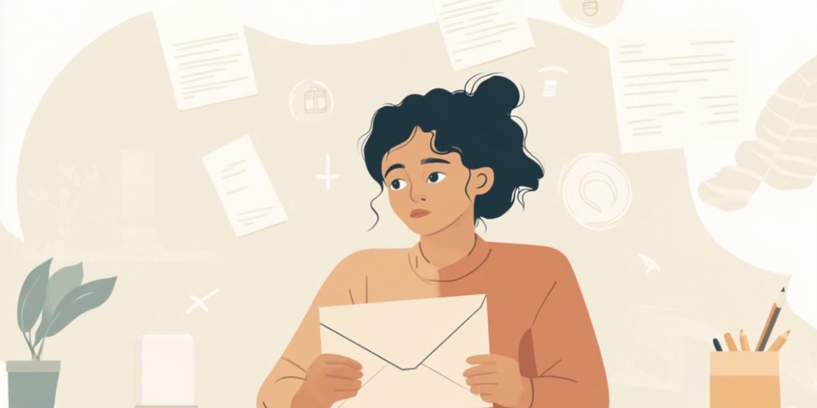 This shows a woman holding an envelope.