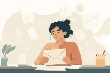 This shows a woman holding an envelope.