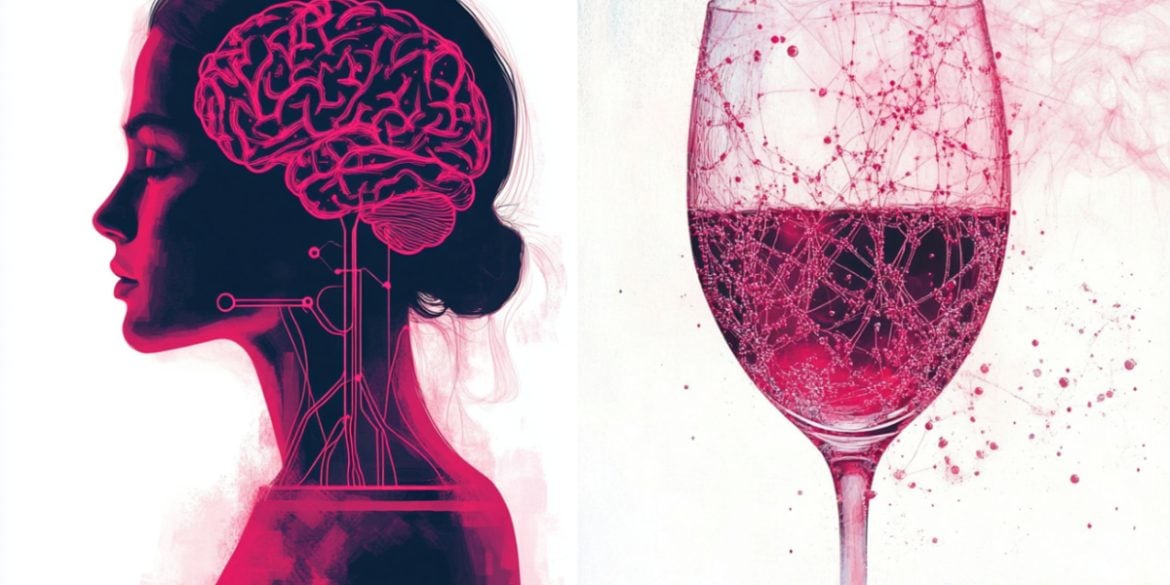 This shows a woman and a glass of wine.