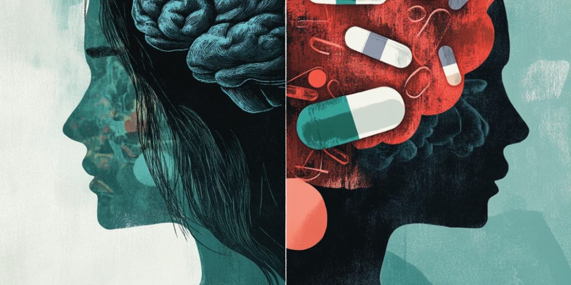 This shows two heads and pills.