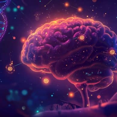 This shows a brain and DNA.