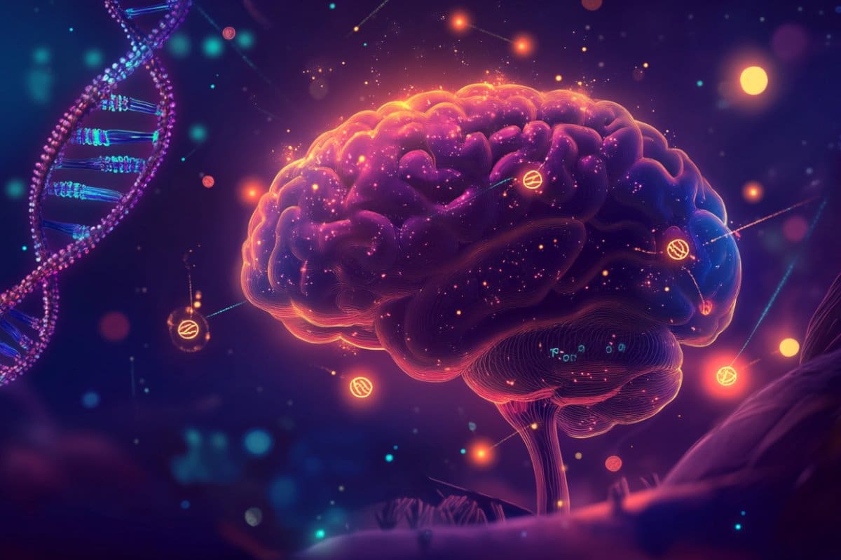 This shows a brain and DNA.