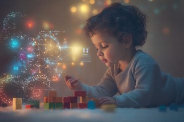 This shows DNA and a child playing with blocks.