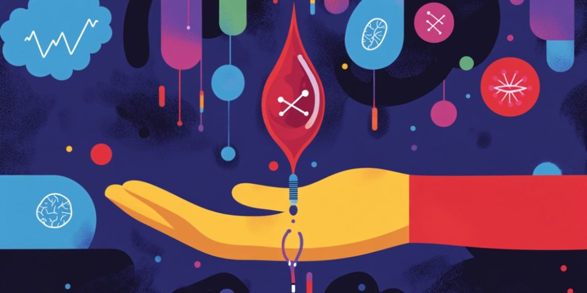 This shows a drawing of a hand, symbolizing the blood test.