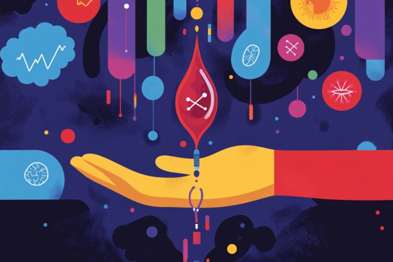 This shows a drawing of a hand, symbolizing the blood test.