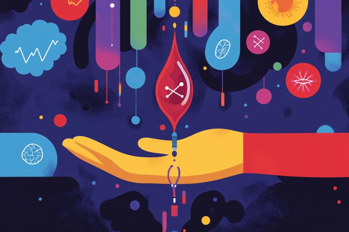 This shows a drawing of a hand, symbolizing the blood test.