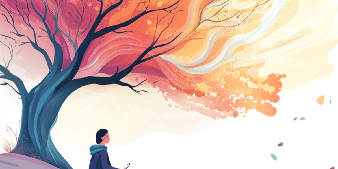 This shows a person sitting under a tree.