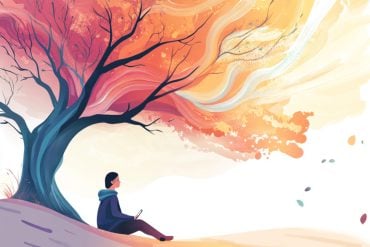 This shows a person sitting under a tree.
